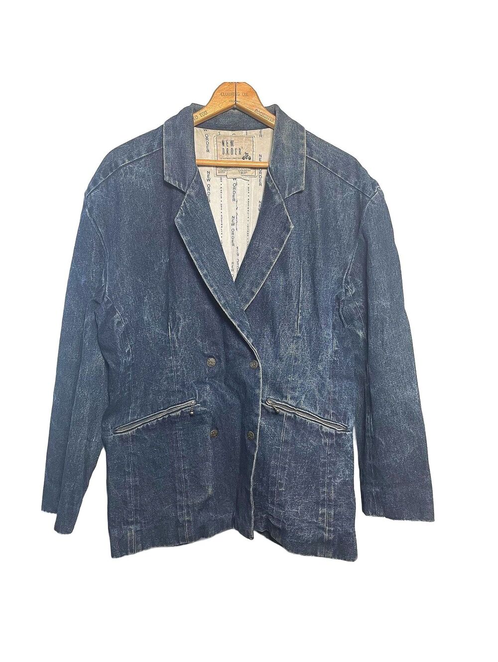 Men's Vintage New Order Denim Double Breasted Jacket Blazer 100% Cotton 46R